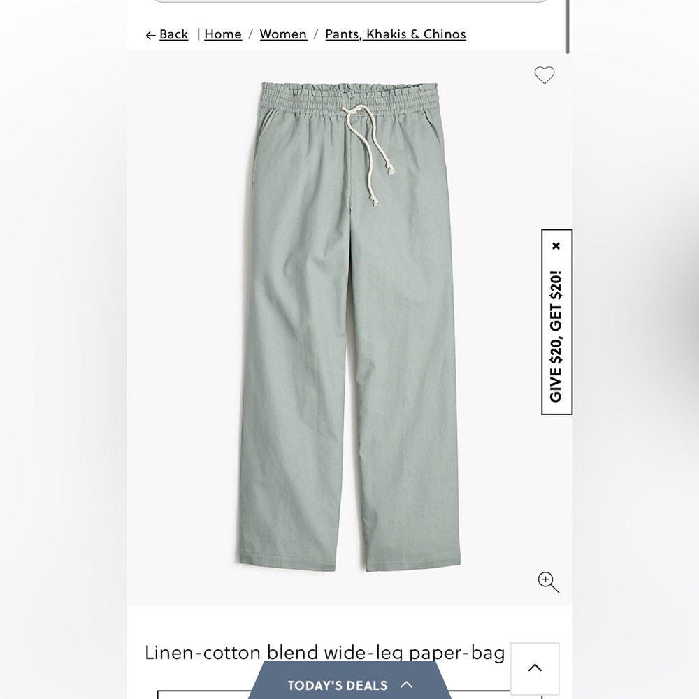 J Crew Linen Cotton Blend Paper Bag Pant Green Size 10 - Picture 14 of 15